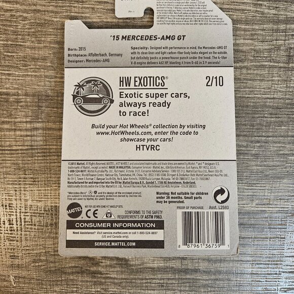 Hot Wheels '15 Mercedes AMG GT; HW Exotics -- ITEM #2109 - Picture 2 of 2